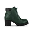 thumbnail image 4 of BLISSFUL STEP Women's Boot Rounded Toe Side Zip Combat Block Heel Ankle Boots Dark Green 9.5, 4 of 8