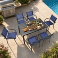 thumbnail image 2 of 7 Piece Outdoor Dining Set, Patio Dining Table Set for 6 Persons, Garden Patio Textilene Dining Furniture Set with Plastic-Wood Tabletop, Dining Table Chairs Conversation Set for Deck Patio, 2 of 8