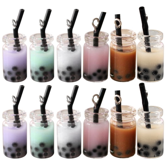 20 piezas Simulación Tridimensional Perla Leche Té Taza Pendiente Llavero Resina Material de joyería (Color aleatorio, Paja negra)