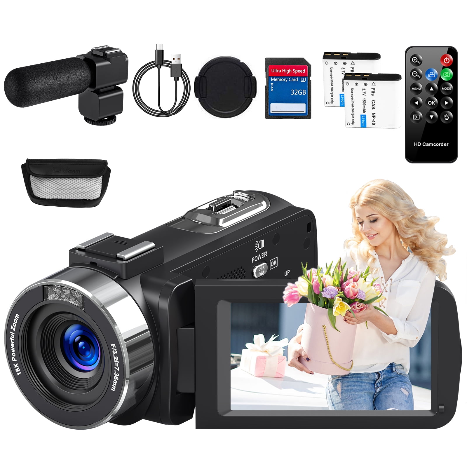 Ultra FHD 1080P 30FPS 24MP Video Camcorder with Touch Screen, 16X
