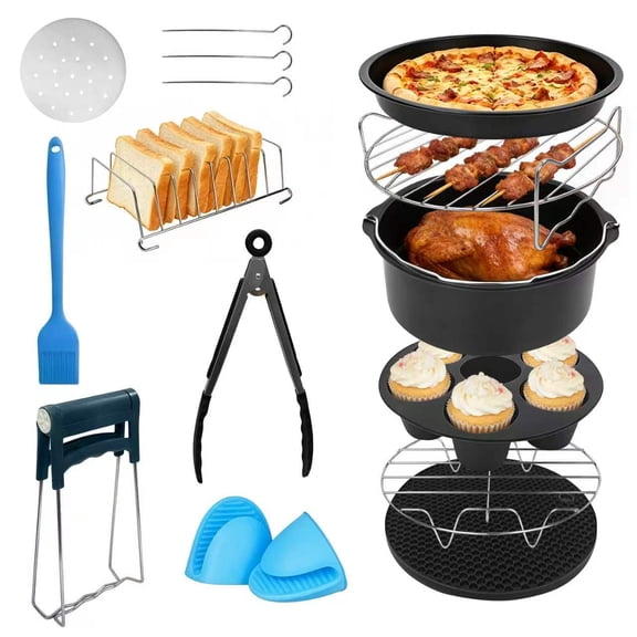 Air Fryer Accessories 12Pcs Set, Non-Stick Air Fryer Liners with Cake Pan Pizza Pan, Reusable Kitchen Gadgets Compatible with 3.7QT-4.8QT Air Fryers