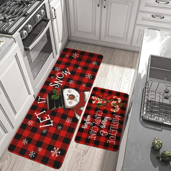 Lomyolo Christmas Decoration Christmas Kitchen Rugs and Mats Runner Winter Holiday Kitchen Rug Seasonal Low-Profile Non Slip Kitchen Floor Mat Xmas Decor 2 Set 16''x24'' 16''x47'' Santa Snow