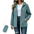 thumbnail image 2 of Hurxie Women's Waterproof Raincoat Lightweight Rain Jacket Hooded Adjustable Windbreaker Rain Coats with Pocket for Outdoor Light Blue,2XL, 2 of 8