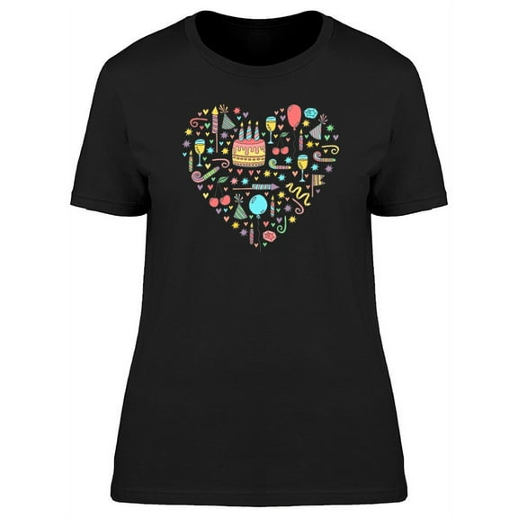 Colorful Birthday Doodle Collage T-Shirt Women -Image by Shutterstock, Female Small