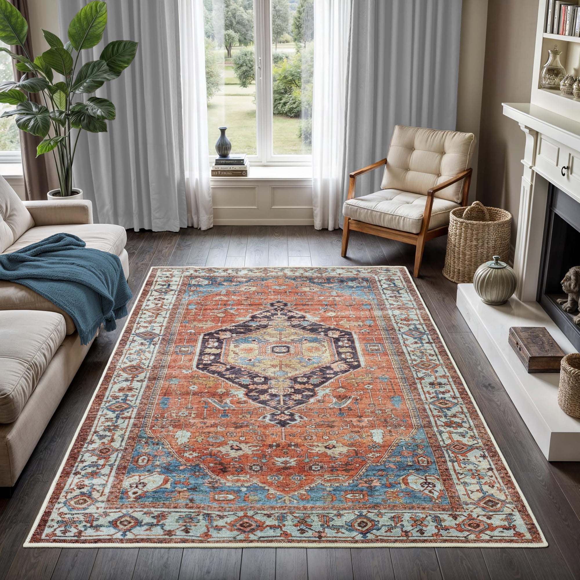 GLN Rugs Kitesh - Indoor, Machine Washable Area Rug 4'x6' Turkish Terra Home Carpet