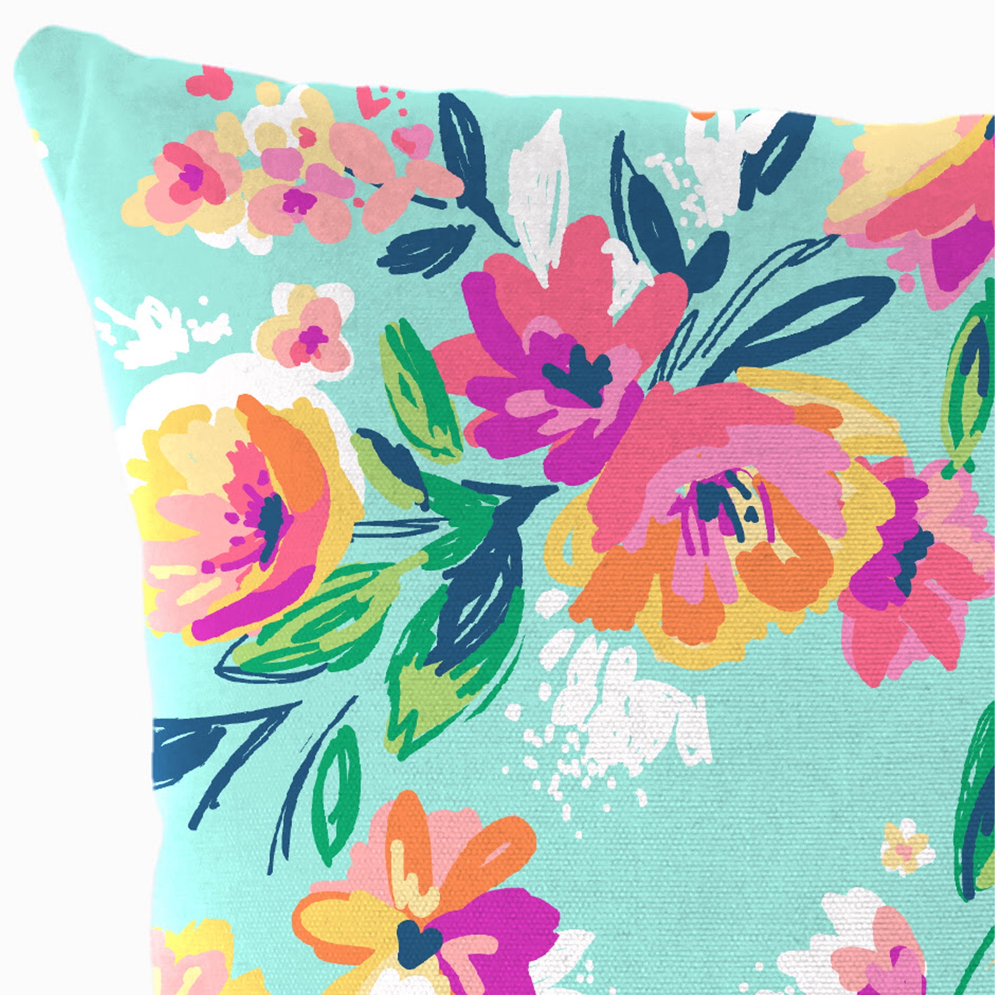 Jordan Manufacturing 17" x 17" Camryn Vibrant Aqua Floral Square Outdoor Throw Pillow (4 Pack)