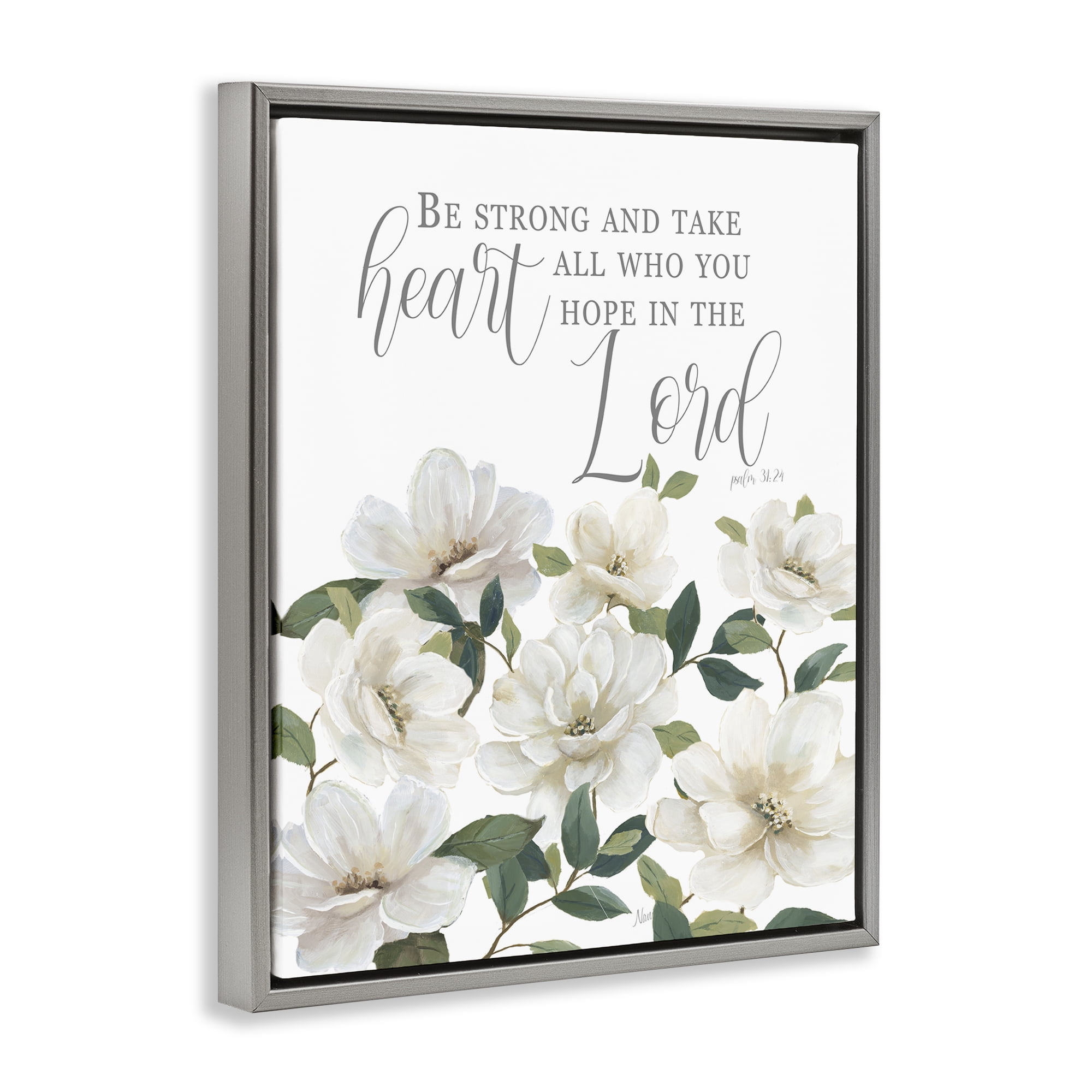 Stupell Industries Be Strong And Take Heart Gray Framed Floater Canvas Wall Art, design by Nan
