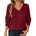 thumbnail image 2 of TrendOFT V Neck Sweaters for Women Fall Long Sleeve Cable Knit Oversized Sweater Top Casual Pullover Trendy Jumper XL, 2 of 6