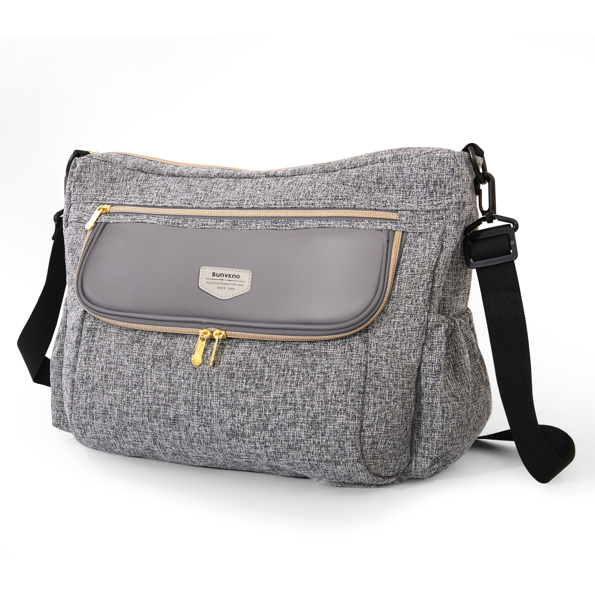 Sunveno Tweed Luxe Stroller Organizer Crossbody Bag Diaper Bag Travel Bag, Gray