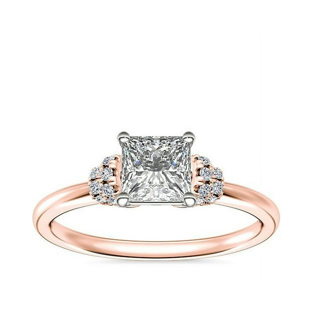 0.65 Carat Excellent Princess Cut Natural Diamond Unique Solitaire Ring for Women Solid 18K Rose Gold Size 8.5