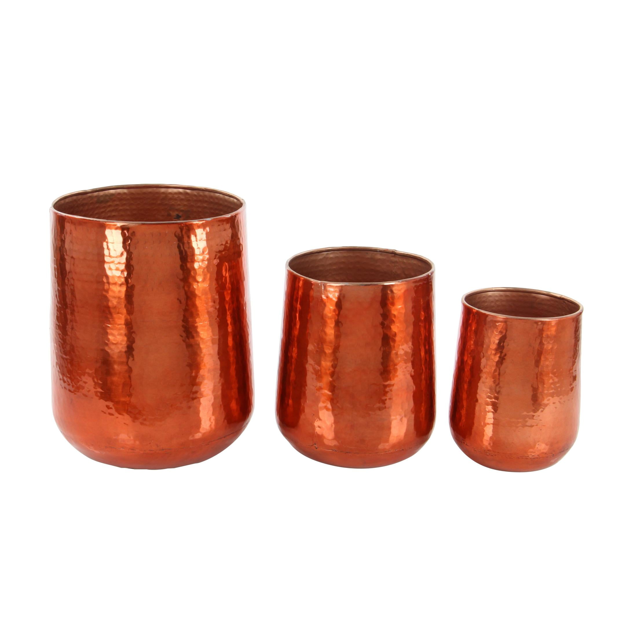 DecMode Copper Aluminum Metal Large Hammered Indoor Outdoor Planter, Set of 3 21", 16", 13"H