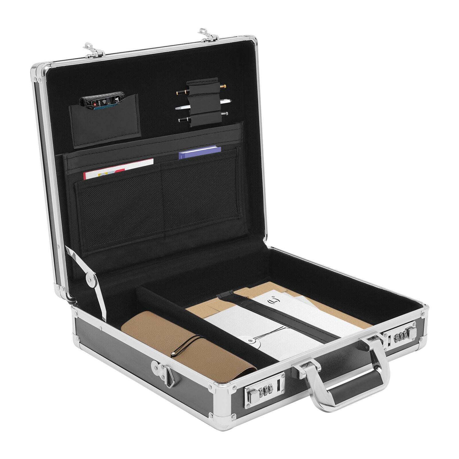 Lockable Briefcase Aluminum Hardside Attache Briefcase Portable Hard Top Attache Case with Combination Lock for Men Women