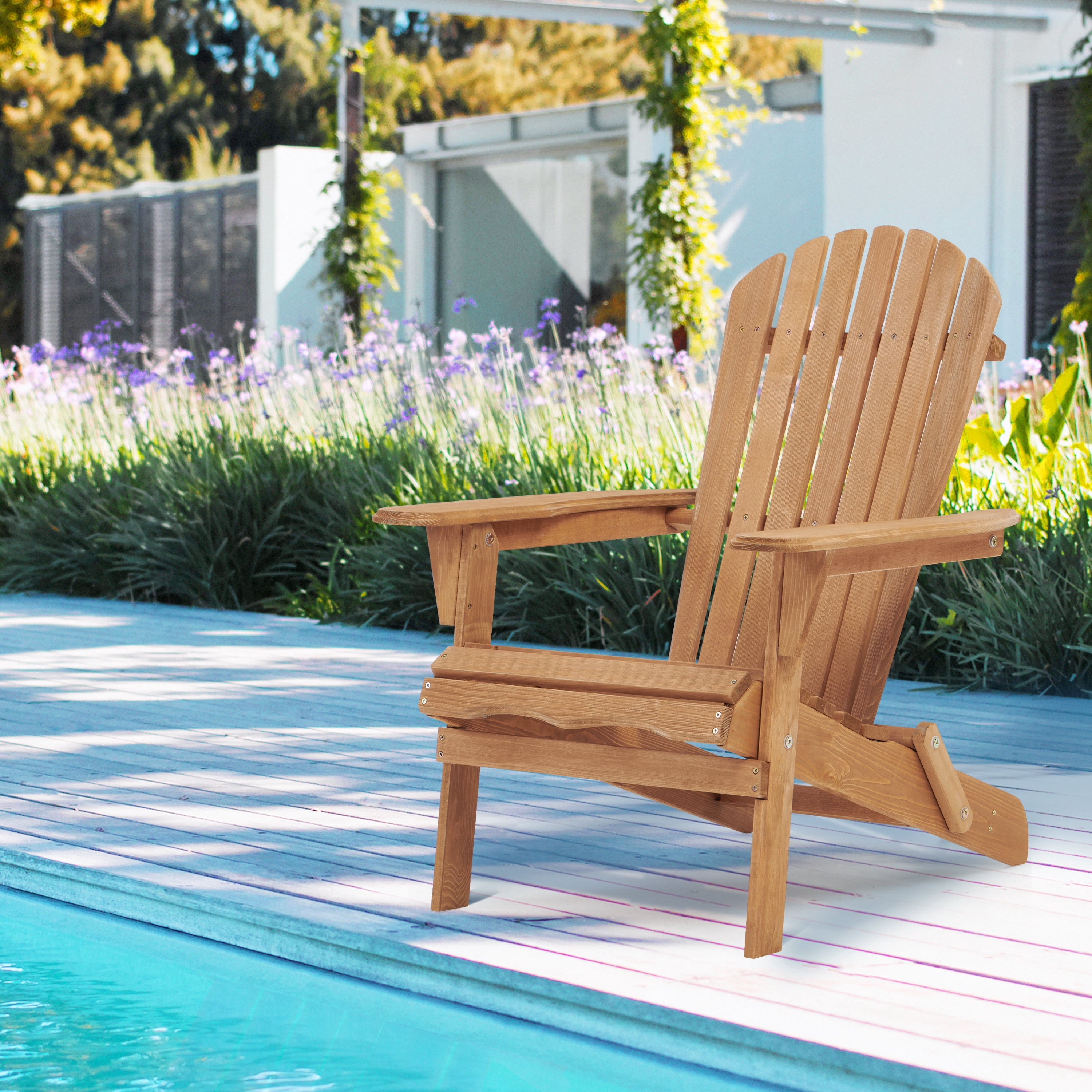 Wood Folding Adirondack Chair, Cedar Outdoor Patio Lounger Chair for Beach, Deck, Garden, Backyard, Lawn, Porch, Pool Side, Fire Pit…