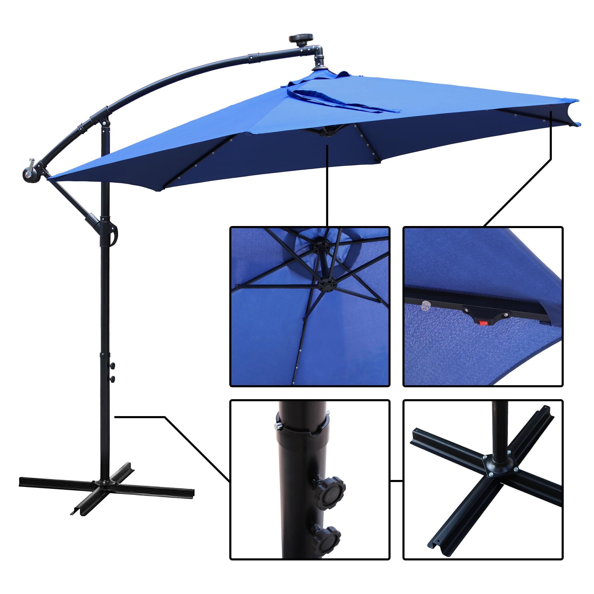 Abble 10' Navy Rectangle Cantilever Patio Umbrellas, Adjustable Height