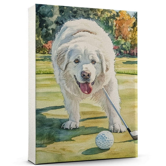 Great Pyrenees Dog Canvas – Golf Canvas Print of Funny Great Pyrenees Dog Wall Art, Golf Sports Wall Decor, Home Decor, Dog Lover
