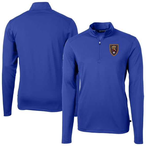 Men's-Cutter & Buck  Blue Real Salt Lake Virtue Eco Pique Recycled Quarter-Zip Top