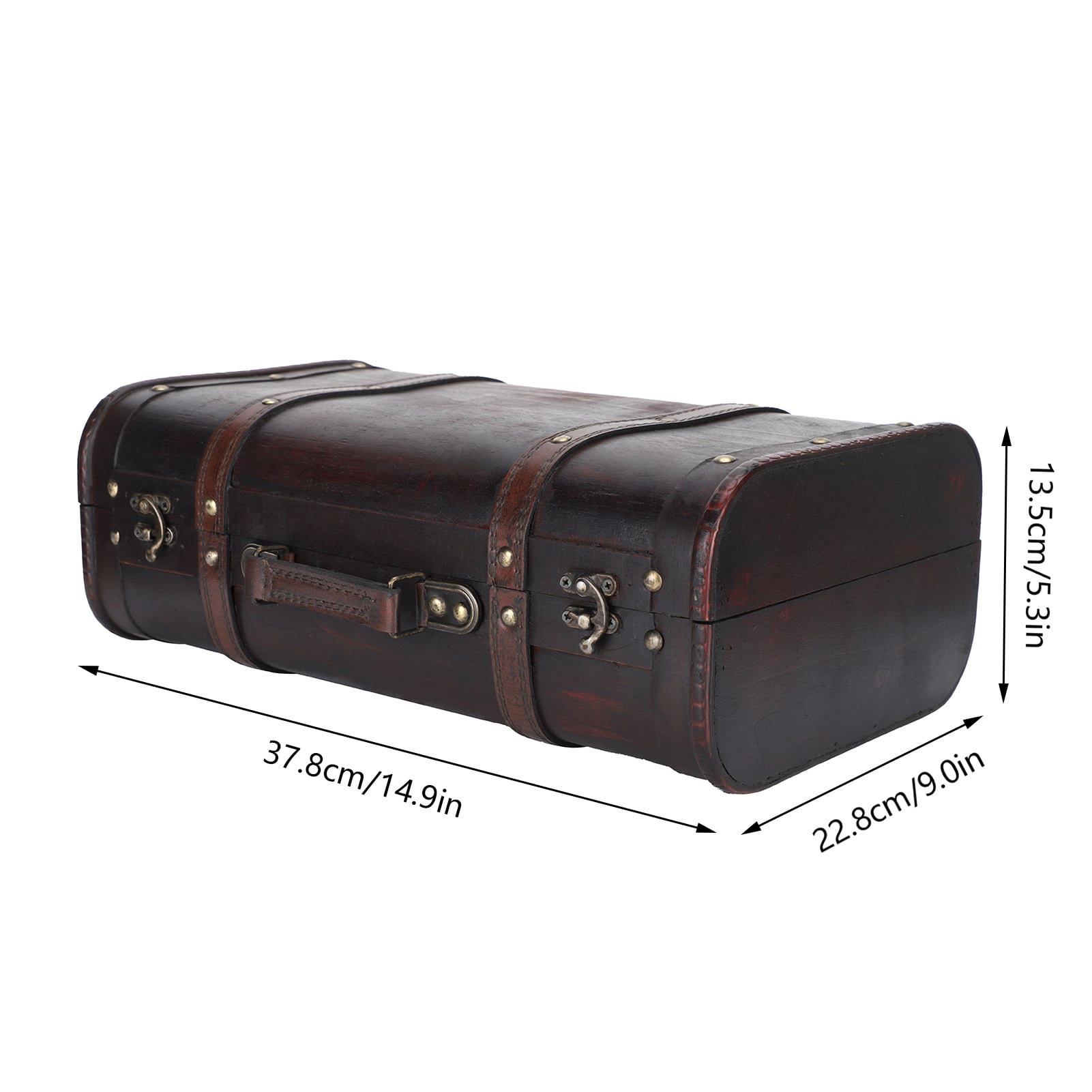 Vintage Storage Trunk, Wood Portable Antique Suitcase, Craft Organizer Box Ornament for Placing Photography Props Jewelry Decoration14.9 x 9.0 x 5.3in