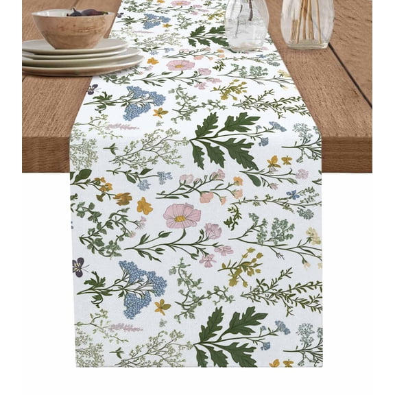 Spring Summer Floral Table Runner 70 Inches, Butterflies Botanical Farmhouse Bed Runner Dresser Scarves Tabletop for Indoor Outdoor Parties/Ceremony/Banquet, 13" x 70"
