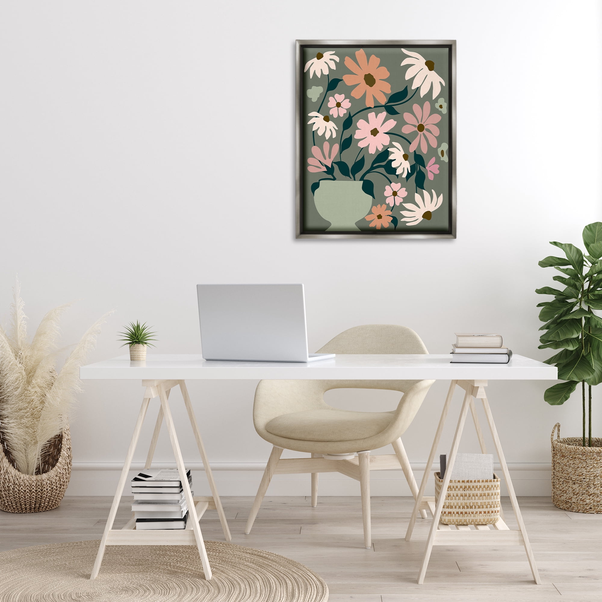 Stupell Industries Gerbera Daisy Bouquet Botanical & Floral Painting Gray Floater Framed Art Print Wall Art, 25 x 31