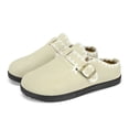 thumbnail image 4 of LuckLilac Women Mule Slipper Lace Trim Suede Flat Shoes for Indoor Outdoor, 4 of 5