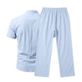 thumbnail image 6 of hotojiny Mens 2 Piece Outfits Casual Summer Vacation Beach Wear Classic Fit Button down Shirt with Straight Leg Pants Set(Light Blue,3X-Large), 6 of 7