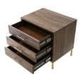 thumbnail image 4 of Shelby Walnut Gold Side Table - 3 Drawers, T-Bar Handle in Gold, Stainless Steel Brushed Finish Base, 4 of 10