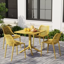 WestinTrends Playa 5-Piece Resin Square Patio Dining Table Set with Stackable Patio Dining Chairs, Yellow