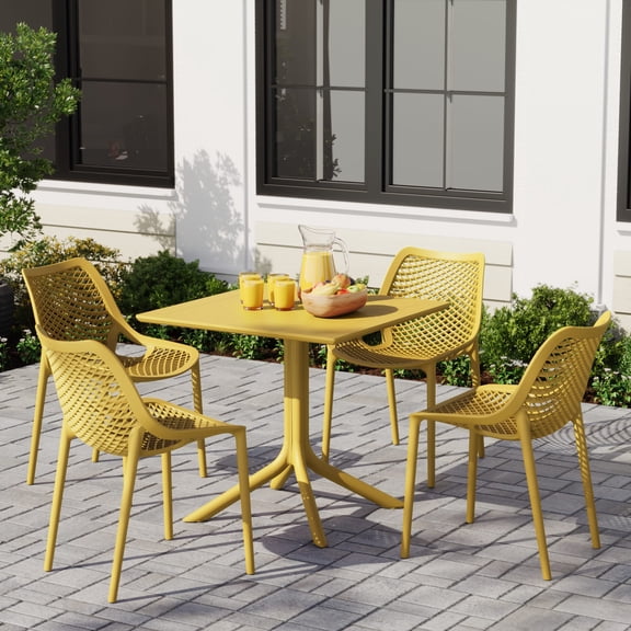 WestinTrends Playa 5-Piece Resin Square Patio Dining Table Set with Stackable Patio Dining Chairs, Yellow