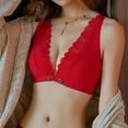 thumbnail image 4 of B91xZ Stay-in-Place Straps Lace Bra Full-Coverage Wirefree Bra Embroidered Triangle Bralette,Red 36/80B, 4 of 4
