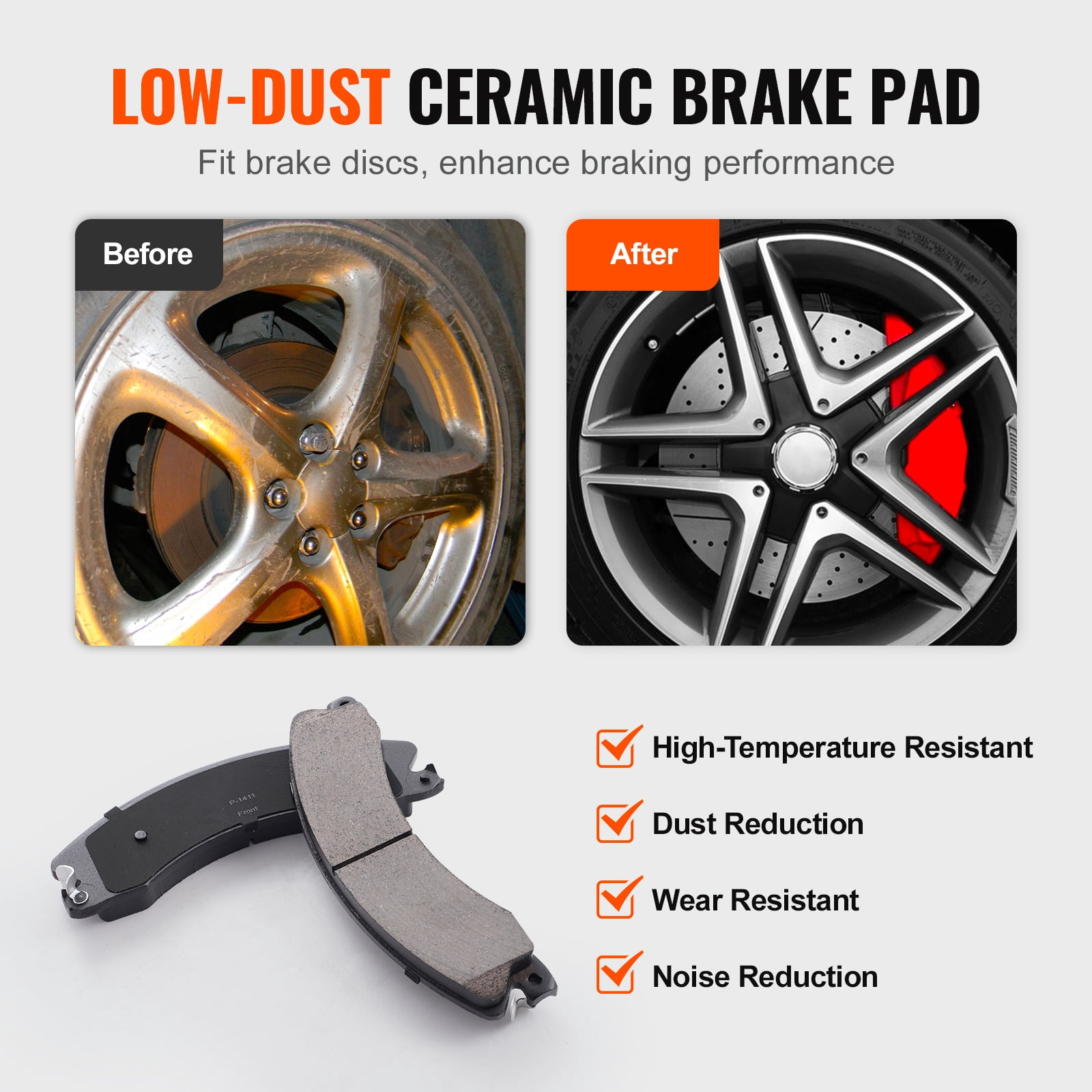 KFFKFF Front Brake Upgrade for 2011-2019 Chevy Silverado GMC Sierra 2500 3500 HD, Includes 14" Drilled & Slotted Rotors with Ceramic Pads, Enhances Braking Performance