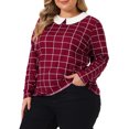 thumbnail image 1 of Blusa de trabajo de mujer de talla grande con cuello Peter Pan de cuadros en burdeos 1X, 1 of 5