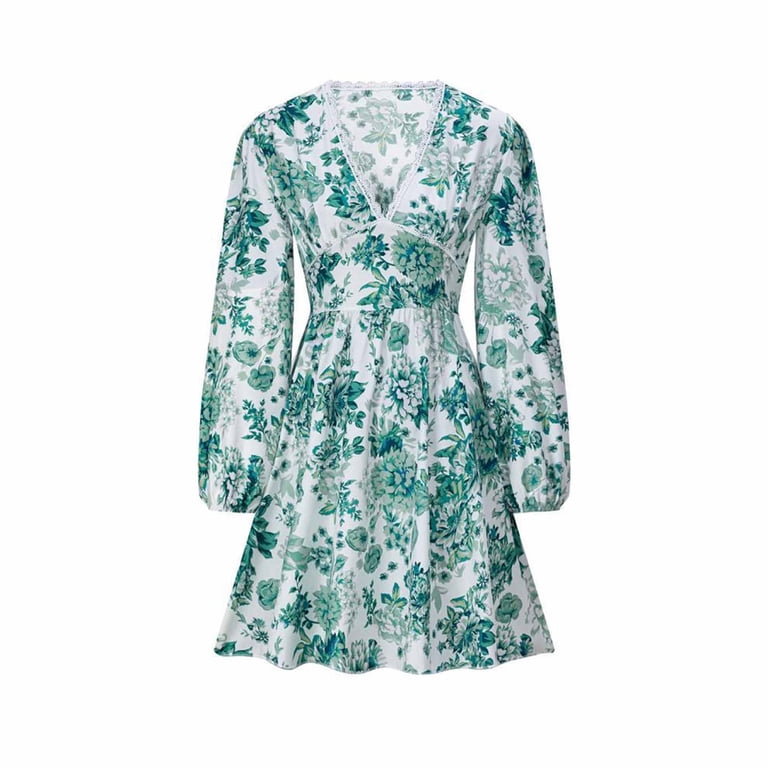 flowy concert dress Fall Dresses Women V Neck Long Sleeve Floral Mini Beach Boho Swing A Line Casual Country Outfits space cowboy