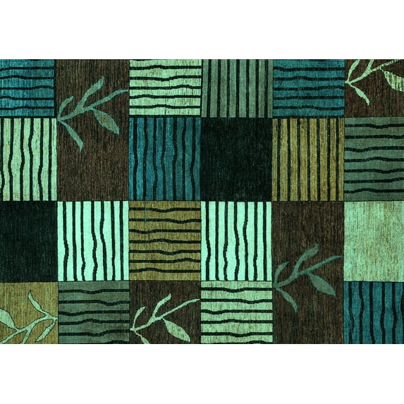 Ahgly Company Machine Washable Indoor Rectangle Abstract Turquoise Blue Modern Area Rugs, 7' x 9'