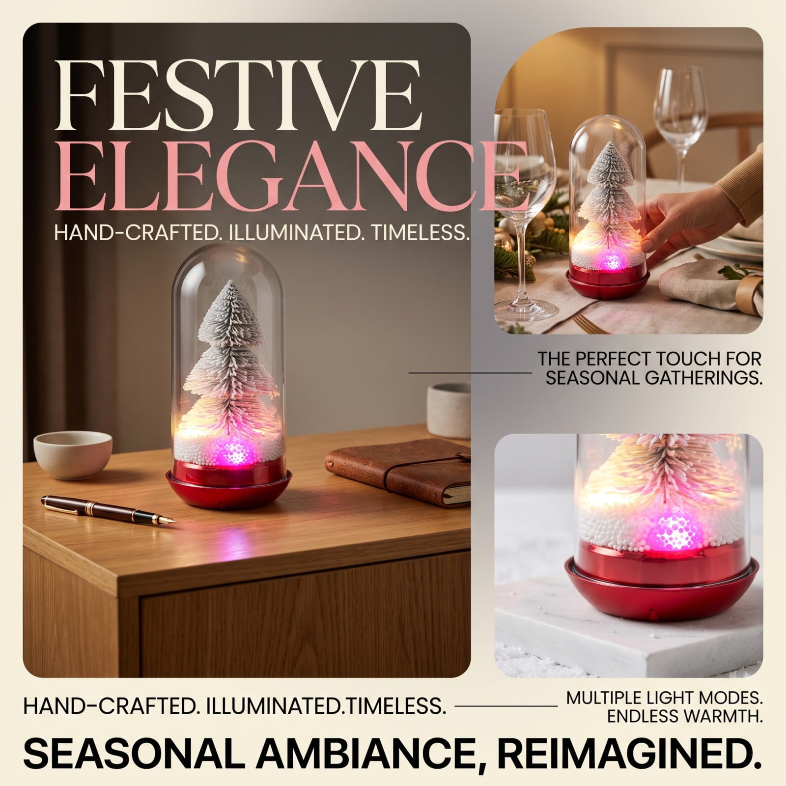 Musical Box Ornament, Christmas Tree Music Box With Clear Acrylic Cover Decorative Collectible Display, Holiday Table Mantel Office Decoration for Christmas Party Home Gift Giving
