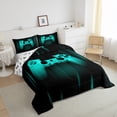 thumbnail image 3 of Homewish Cartoon Cyan Gamepad Queen Comforter Set for Teens, Stripes Abstract Bedding Sets, Neon Gradient Video Gamer Reversible Bedding Comforter Set, Luxury Bedroom Decor, 3pcs, 3 of 8
