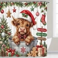 thumbnail image 4 of Christmas Highland Cow Shower Curtain, Cute Farm Animal in Tub Xmas Decor Shower Curtain for Bathroom, Rustic Holiday Waterproof Fabric with Hooks 72X72inch, 4 of 7