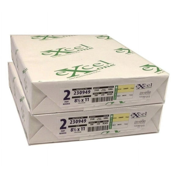 Excel One Carbonless 2-Part Reverse Paper (Canary Yellow / Bright White), 8.5" x 11" (230949), 250 Sets Per Ream - Two (2) Reams (500 Sets)