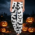 thumbnail image 2 of Domzest Womens Halloween Pajama Pants Pumpkin Ghost Bat Graphic Wide Leg Pj Bottoms Drawstring Elastic Waisted Funny Sleepwear White XL, 2 of 6