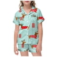 thumbnail image 4 of XDZJLR Girls Christmas Pajamas Little Baby Boys Pajamas Set Xmas Satin Silk Kids Short Sleeves 2 Piece Button Down Classic Shorts Pjs Sleepwear 12-13 Years, 4 of 4