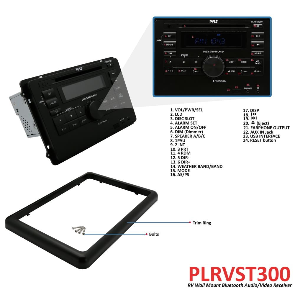 PYLE PLRVST300 - Premium Upgraded RV Bluetooth Radio, AV Receiver