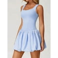 thumbnail image 6 of Womens Squre Neck Sleeveless Workout Golf Athletic Bubble Dresses Build in Shorts with Pockets Light Blue XL, 6 of 7