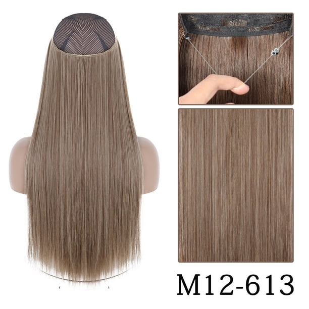 AZQUEEN-extensión de cabello sintético largo y recto sin Clip, postizo de una pieza, línea ajustable Natural, para mujer