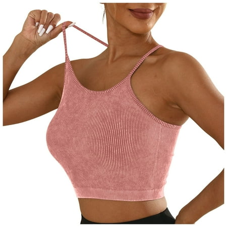 (2-Pack) Puawkoer Sports Bras for Women Wireless Bra for Women Knit Padded Push Up Bra for Women Pack Comfort Racerback Spaghetti Thin Support Bras for Women Strap W