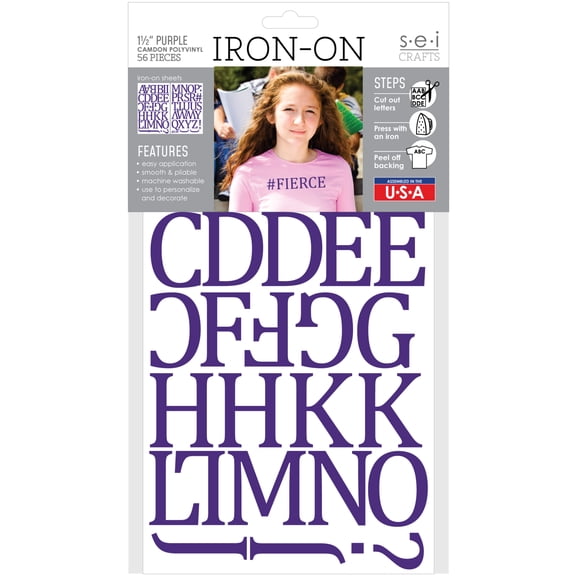 SEI 1.5 inch Camdon Iron-on Heat Transfer Poly Letters, Purple