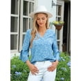 thumbnail image 6 of TEMOFON Blouses for Women Spring Summer Boho Tops Floral 3/4 Sleeve Shirts V Neck Clothes Short Sleeve Fashion Blue S, 6 of 8