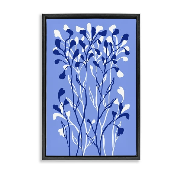 Stupell Industries Blue Intertwining Sprigs Plants & Flowers Painting Black Floater Framed Canvas Art Print Wall Art, 17 x 25