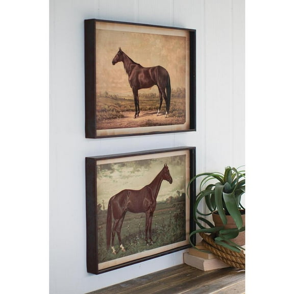 Kalalou Inc Set Of Two Horse Prints Under Glass