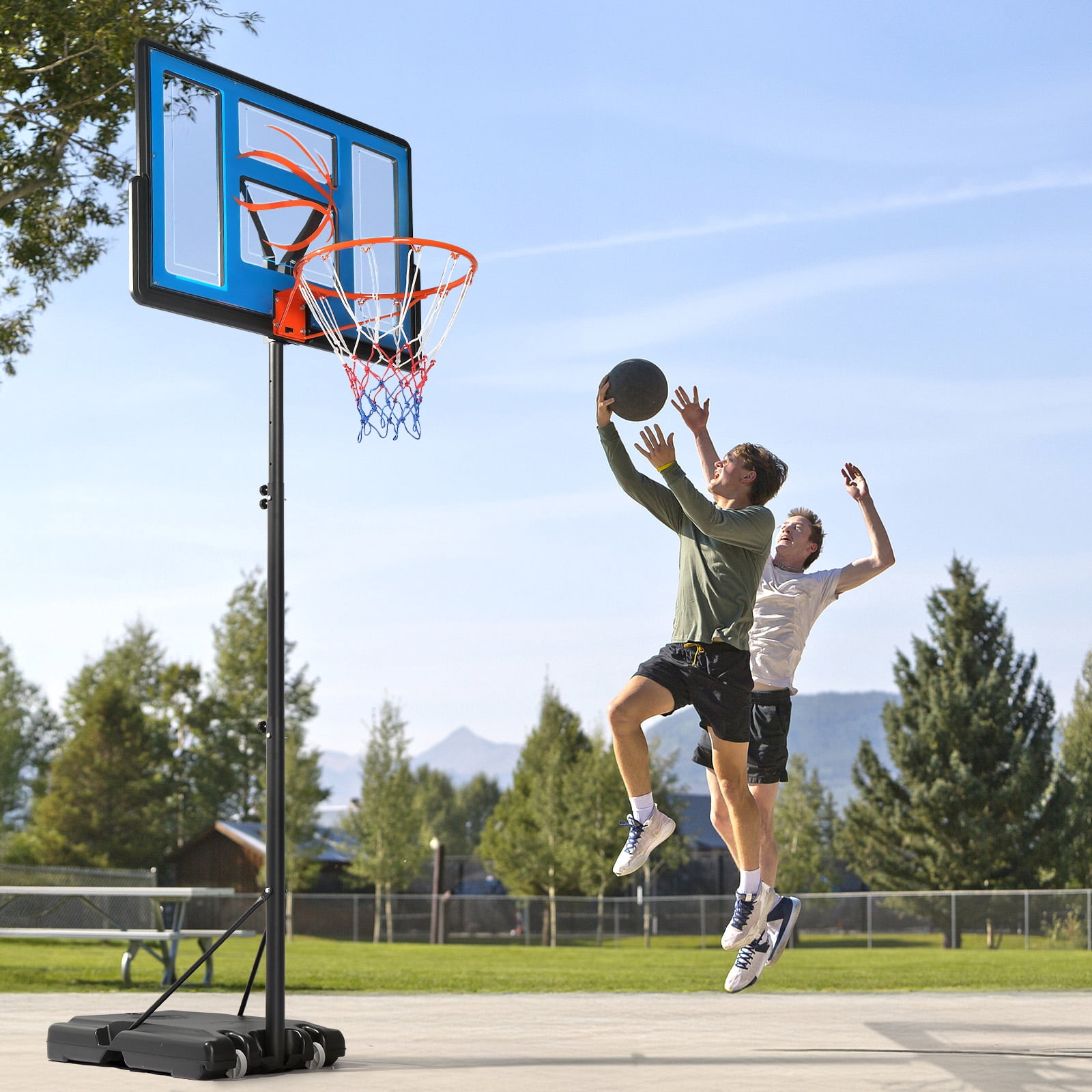 Ktaxon 44" Portable Basketball Hoop Outdoor, 4.4-10ft Height Adjustable, Shatterproof Backboard, Blue