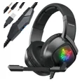 thumbnail image 1 of K19 3,5 mm Gaming Headset PC Gamer Stereo Auriculares Bass Auriculares con micrófono LED Luz RGB (Negro), 1 of 5