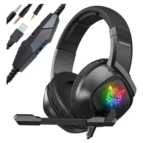 K19 3,5 mm Gaming Headset PC Gamer Stereo Auriculares Bass Auriculares con micrófono LED Luz RGB (Negro)